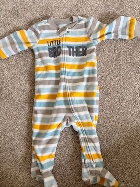 Carter’s Striped 'Little Brother' Footed One-Piece - Yellow, Gray & Blue